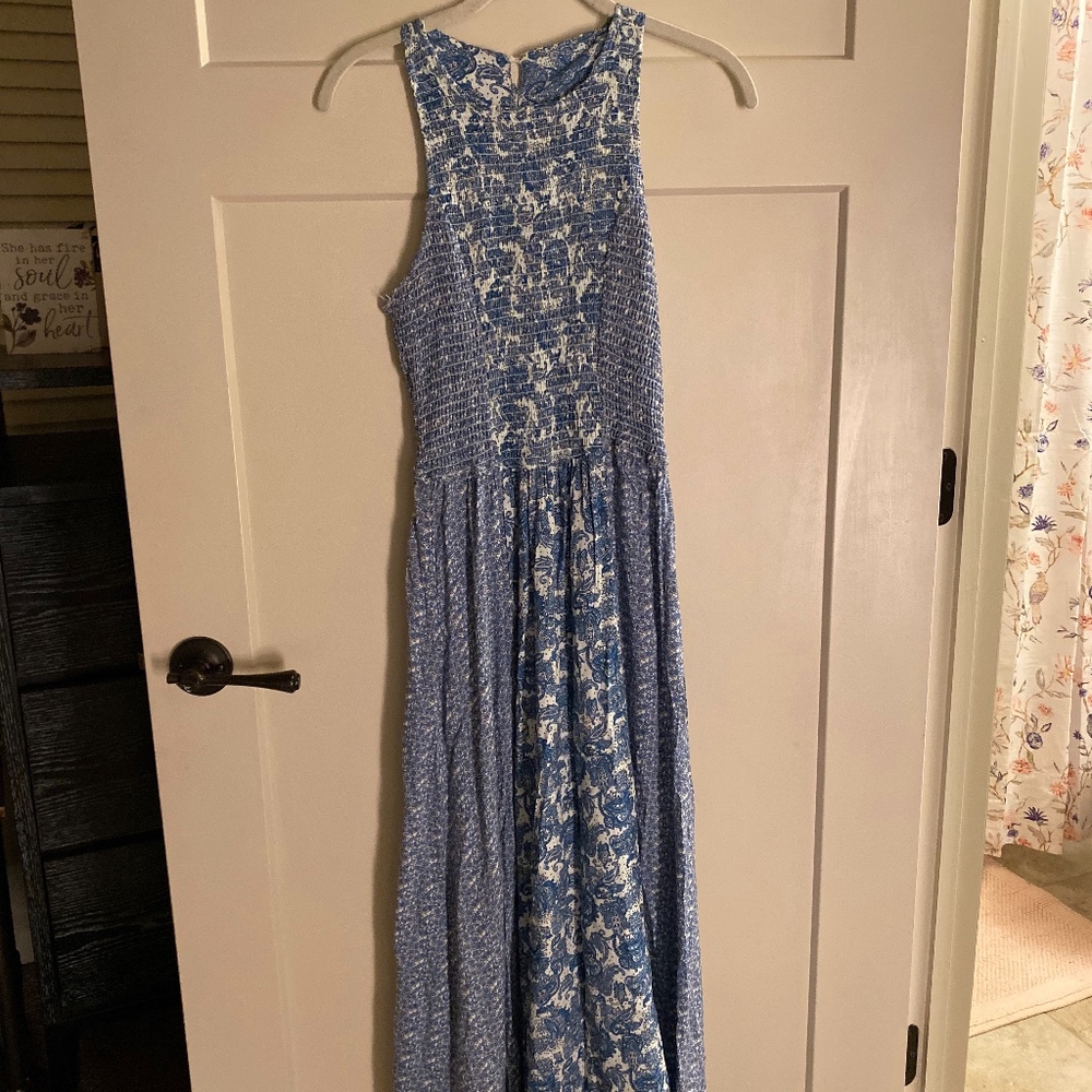 Blue Paisley Print Maxi Dress